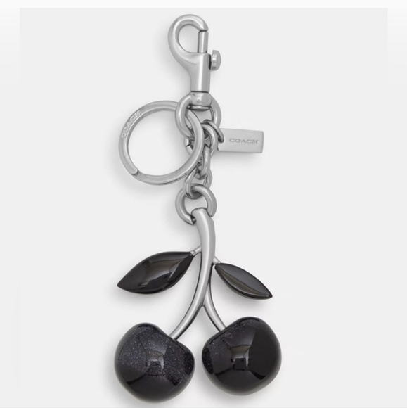 Coach BLACK Cherry SILVER Bag Charm Tote Purse Key Chain Glitter - Main Image